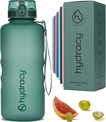 Hydracy Botella de Agua con Marcador de Tiempo - 2 L Botella de Agua Deportiva sin BPA - Botella de Gimnasio Antifugas con Funda Antitranspirante e Colador de Infusión