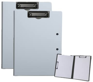 Faltbares Klemmbrett, Klemmbrett, faltbar, 22,9 x 32,5 cm, wasserdicht, A4 oder A3, Dateiabdeckung, Schreibklemmbretter mit zwei Metall-Clips, unterstützt horizontal und vertikal (grau, A4)