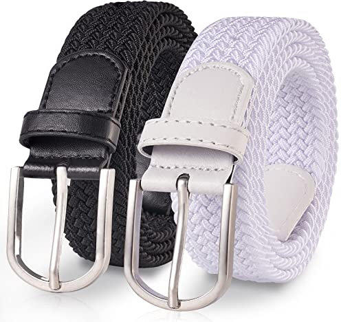 TANGCHAO 2 Stücke Stoffgürtel Stretchgürtel Elastik Flechtgürtel Geflochtener und Elastischer Dehnbarer Gürtel für Damen und Herren Breite 3.3cm Schwarz+Weiß 110cm