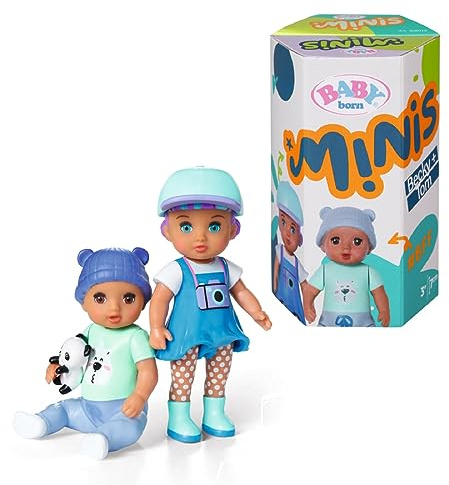 Baby Born Minis Online Pack Doble 3 Tom y Becky 906040, Muñeca de 6.5cm con Efectos de Cambio de Color y Muñeca de 7cm con Gorro Removible, Adecuado para Niños a Partir de 3 Años
