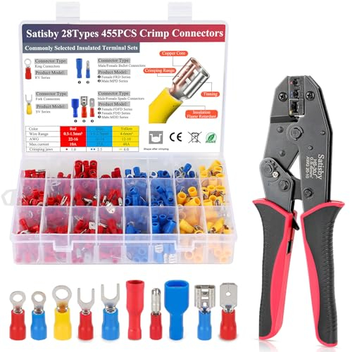 Crimpzange Kabelschuhe Set-Kabelschuhzange für 0,50-6,00 mm² Kabelhülsen 27 Typen 700Stück isolierte Kabelschuhe set mit Zange (455Pcs Kabelhülsen& Crimpzange)