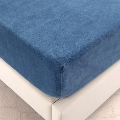 Wotcsil Lenzuolo con Angoli in Flanella 200x220cm Blu Caldo Lenzuolo Inverno Elasticizzati Morbido Adatto per Materassi Fino a 25 cm di Altezza
