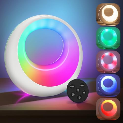 Wothfav Lámpara de Mesita de Noche Táctil, Lampara Mesita Noche con RGB Colores Ajustables, Lámpara de Mesa Recargable con USB, 5 Brillos, Temporizador, Lámpara de Noche Pequeña para Dormitorio Salón