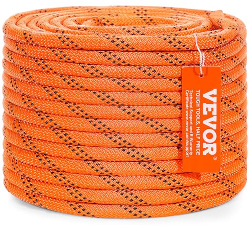 VEVOR Corda in Poliestere Doppia Intrecciata, 48 Trefoli, 17,79 kN Resistenza alla Rottura, Arrampicata Arborist Escursionismo, Roccia Campeggio Altalena Discesa 9,5 mm x 36,57 m, Arancione e Nero