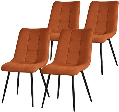 ML-Design matsalsstolar set om 4 orange, vardagsrumsstolar med tygklädsel & svarta metallben, köksstolar med ryggstöd, stoppade stolar för matsal vardagsrum kök kontor, stoppade fåtöljer