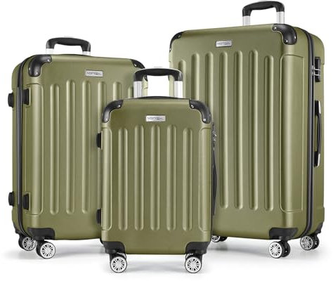 MERISH Reisekoffer Koffer Kofferset Trolleys Zwillingsrollen 3tlg. Hartschale in 9 Farben (Oliv, Set)