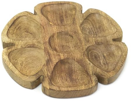 Carousel Home Round Wooden Snack Tray | Dip and Snack Dish 7-section Serving Platter | Dip & Nibble Party Serving Board - 30cm