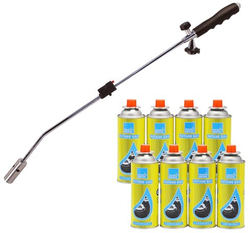 TAYLOR & BROWN Weed Burner with 8 Butane Gas Canister - Auto Ignition, Adjustable Flame Butane Weed Burner, Flame Thrower for Weeds Wand Burner for Driveways & Patios