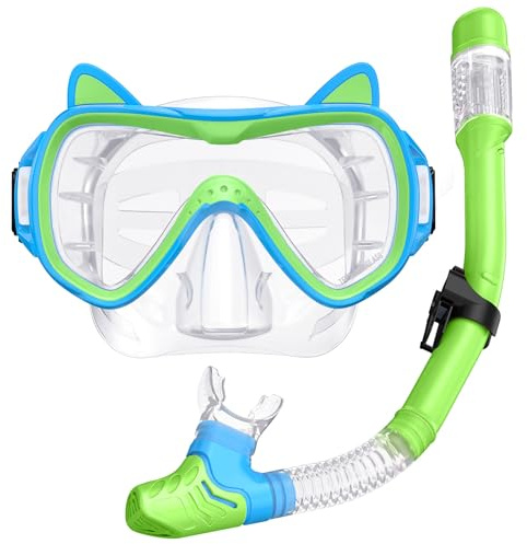 Set da snorkeling per bambini, 2025, confezione da 2, colori bicolore, anti-appannamento, in vetro temperato, per bambini dai 6 anni in su