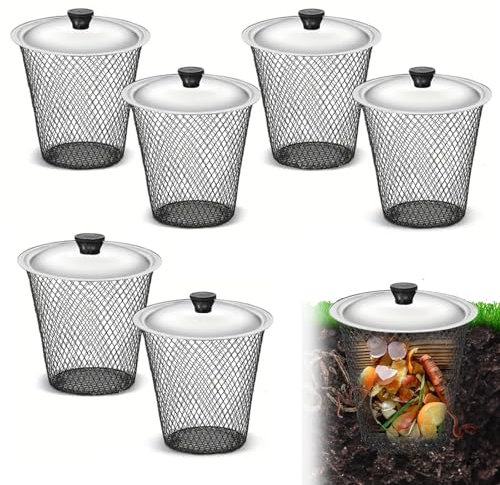 Compostador Jardin, 6 Piezas Lombricompostador para Enterrar, Compostador de Eliminación de Residuos, Compostera Exterior con Tapa para Balcón, Jardín y Terraza