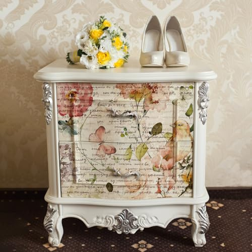 funlife Vintage Floreale Decorativo Decoupage Carta Tessuto Adesivi Mobili, Giardino Primavera Selvaggia 42X50CM