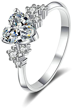 Damförlovningsring, graverade ringar för kvinnor med Moissanite/Cubic Zirconia Heart
