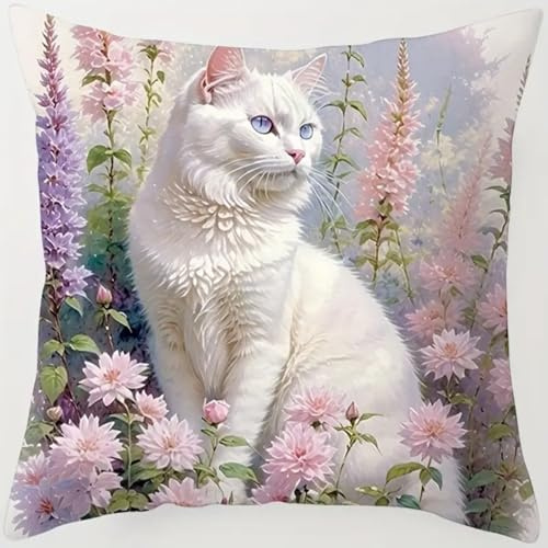 Creativo juego de cojines de nudos de 43 x 43 cm, para adultos y niños, diseño de gato blanco, con funda de almohada e hilo, juego de manualidades para hacer uno mismo, ideal como regalo y decoración