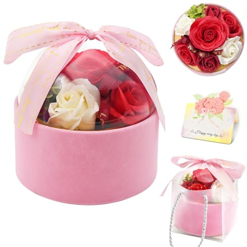 Cyiecw 7 Stück Ewige Rosen in Rosenbox - Parfümierte Kunstblumenstrauß Infinity Rosen, Romantisches Geschenk für Mutter/Freundin/Ehefrau, Valentinstag Geburtstag Weihnachten Muttertag(Rot)