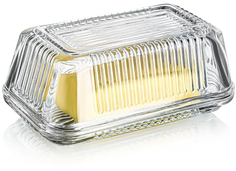 Burriera in vetro trasparente con coperchio per piano di lavoro, 16,5 x 9,6 x 6,6 cm, burriera in cristallo con coperchio, vassoio per burro coperto
