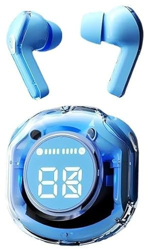 Genérico Auriculares Inalambricos Bluetooth Cancelacion Ruido, 45H Estéreo HiFi Cascos Inalambricos IP7 Impermeable Pantalla LED Carga Rápida Earbuds,In-Ear Auriculares con 4 HD Mic (Azul Claro)