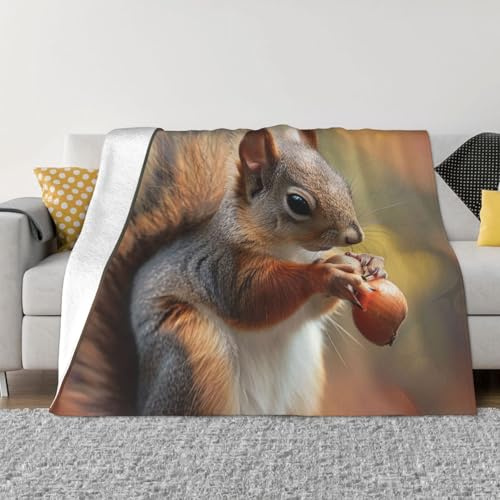 JKLQWC Couverture en flanelle avec imprimé écureuil mignon - 76 x 102 cm - Couverture légère, douce et chaude pour canapé, lit, voiture