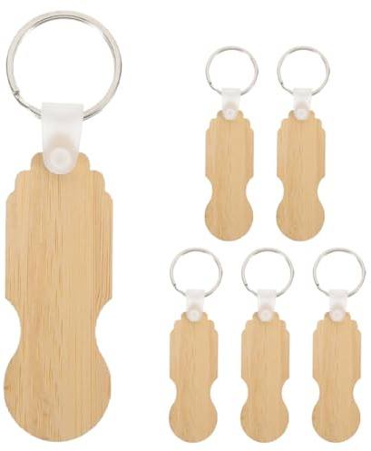 COMPUKAS 6pcs Wooden Shopping Trolley Tokens Keyring Quarter Holder Keychain for Grocery Cart Unlocking and Coin Carrying