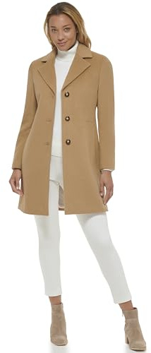 Calvin Klein Women's Classic Wool Blend Coat, Camel Classic, 6
