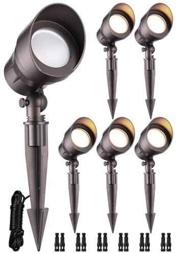 LEONLITE Low Voltage LED Landscape Spotlight, 5W 12V Pathway Lights Outdoor, CRI90, Aluminum Spot Lights for Garden, ETL Listed, IP65 Waterproof, 3000K Warm White, Oil Rubbed Bronze, Pack of 6