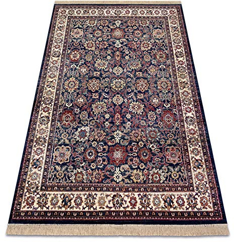rugsx Traditioneller Teppich Windsor Orientteppich für Wohnzimmer, Schlafzimmer, mit Fransen, elegant, Dunkelblau/Elfenbein 120x170 cm