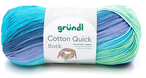 Gründl Cotton Quick Batik 1 x 100 g, Azul claro-violeta-verde manzana | Hilo de tejer / hilo de ganchillo 100% algodón, certificado OEKO-TEX, 100 g / 260 m, aguja: 3 - 4, 1 x 100 g