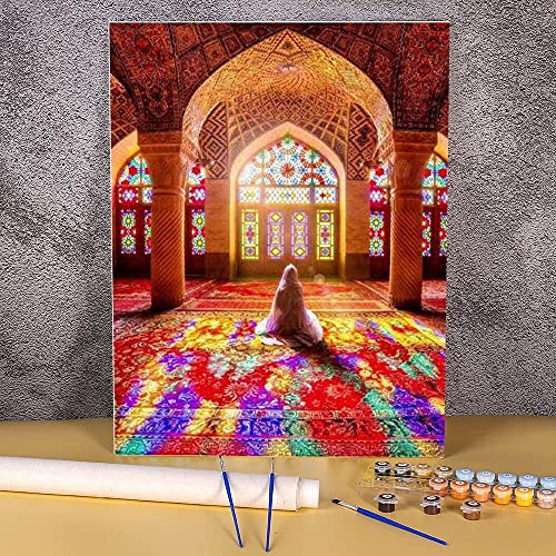 Zdklfm69 Peindre par Nombre Peinture par numéro Kit Islam Peintures Acryliques Image par Numéros Photo Loft Image Artisanat Adultes Travail Manuel (Pas de Cadre) 40x50cm
