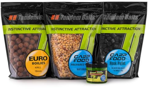 Tandem Baits Set of 4 Session Carp Baits Fishing Box XL Fish Mix | Hook Pellet 16mm | Prepared Maize | Euro Boilies 18mm | Perfection Hookers 18mm | Carp Fishing Set Up | Carp Fishing Accessories