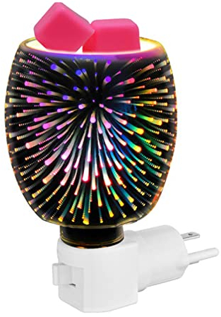 Syfunlv Elektrische Duftlampe, Feuerwerk Aroma Lampe, 3D Elektrische Glas Duftlampe,künstliche Feuerwerke Kerzenölbrenner Nachtlicht Dekorative Lampe für Zuhause Schlafzimmer (Stil 1)