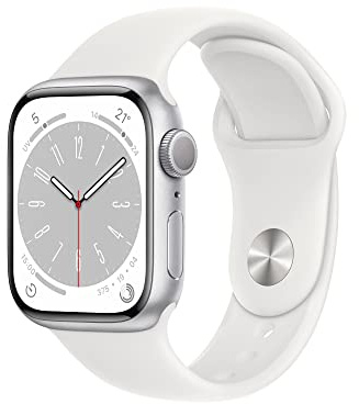 Apple Watch Series 8 (GPS, 41MM) - Caja de aluminio en plata con correa deportiva blanca, una Talla (Reacondicionado)