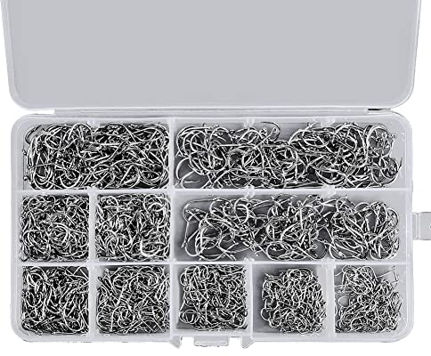 BOFRHME 1000-Teiliges Angelhaken-Set Angelhaken mit Widerhaken Aus Kohlenstoffstahl für Salzwasser-SüßWasser-AngelausrüStung