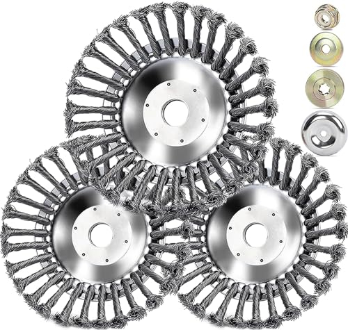 3 Stück Unkrautbürste Freischneider, Profi Wildkrautbürste für Motorsense zur Effektiven Unkrautentfernung und Moosentfernung, 150x25,4 MM Wildkraut Fugenbürste, Unkrauttrimmer Rundbürste Drahtbürste