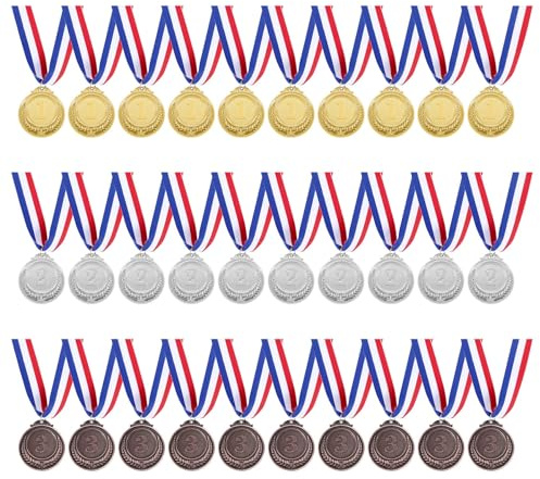 NIZEAMI 30Pcs Winner Medals 2 Metal Gold Silver Bronze Award Medals Winner Awards with Neck Ribbon for Sports, Competitions, Games