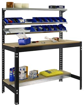 SimonRack Etabli d’Atelier, Capacité de Charge 400 kg, 1445x910x610 mm, 3 Étagères, Table de Travail Bricolage, Anthracite/Bois - BT1