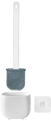 Escobilla y Portaescobillas de Inodoro, Cepillo y Soporte para WC, Silicona, TPR y Caucho termpoplástico, Blanco
