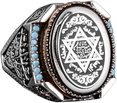 KAMBO Bague David of Star, bague sceau de Solomon, en argent sterling massif pour homme, Personalizzato, Argent, Sans pierres précieuses