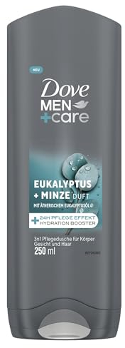 Dove Men+Care 3-in-1 Duschgel Eukalyptus + Minze Duschgel für Körper, Gesicht und Haar mit 24H Pflege Effekt 250 ml