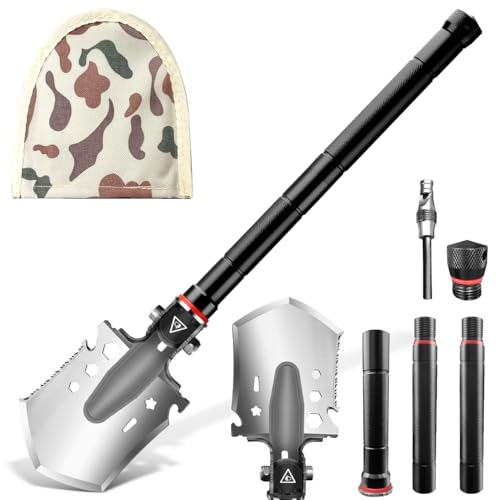 LONLEEYU Folding Survival Shovel, 180 Degree Folding Multifunctional Portable Camping Shovel, Military Tactical Survival Shovel, Survival Gear and Equipment for Backpacking Hiking Car Emergency