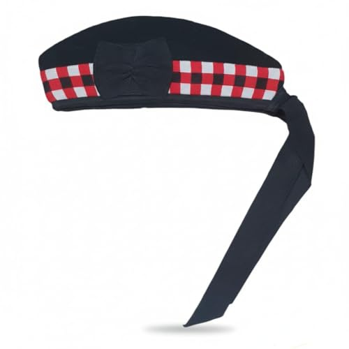 Chapeau écossais Glengarry FITWORTH en laine Piper Bonnet Noir avec dégradé rouge, blanc, noir Highland Scots Cap 4 Kilts Army Bagpipe Torrie en haut HAT doux, L