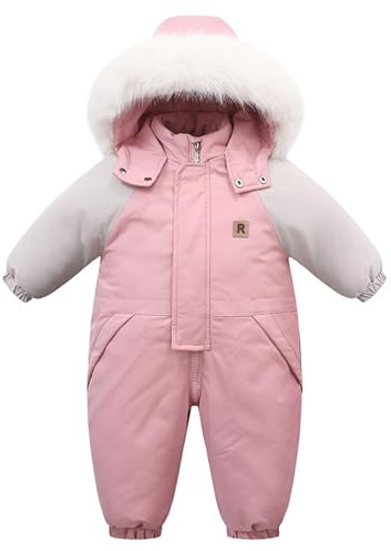 BRONG Invierno Niños Traje de Esquiar Mono Impermeable Una Pieza Encapuchado Mameluco Forro Polar Chaquetas de Esquí Niñas Cremallera Rosa 3-4 Años
