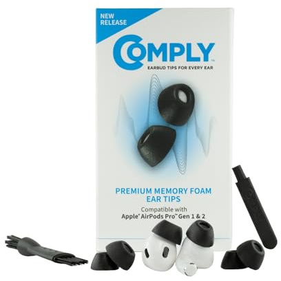 Comply Foam TrueGrip Premium minnesskum öronspetsar för Apple AirPods Pro 1:a och 2:a generationen – S/M/L, svart (3-par) – små strumpfyllningar, bullerisolering med borttagningsverktyg