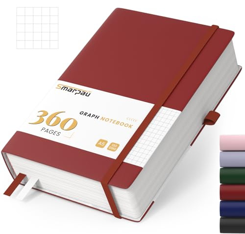 Smarpau Cuaderno A5, tapa dura a cuadros, libro con 360 páginas, premium 100 g/m², resistente a la tinta, de piel gruesa, cubierta dura, cuaderno para mujeres, hombres, trabajo, oficina, escuela, 14,5
