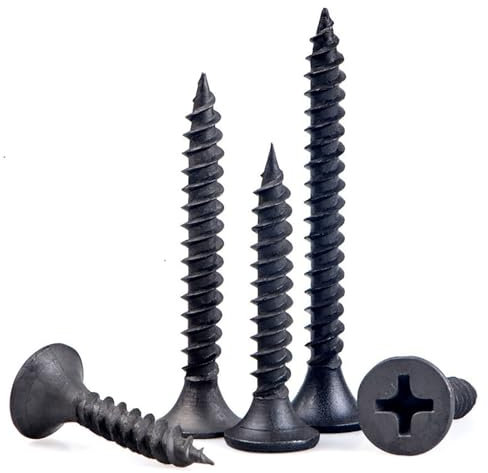 EBAIJQUO M3.5×25mm Phillips Drywall Black Screws, Self Tapping Countersunk Head, Black Phosphate Coating, Fine-Thread, Grade 8.8 High-strength Wood Screws for Construction and Carpentry(255 Pcs)