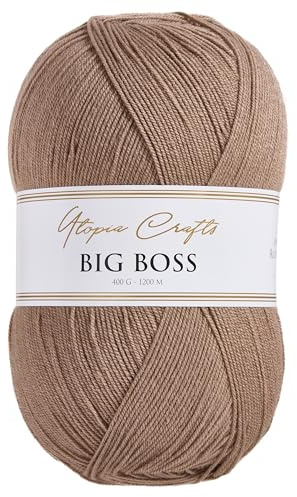 Utopia Crafts Big Boss 400g Akrylgarn Stickning & Virkning – 1200m Nystan, Maskintvättbart, Oeko-Tex Certifierat, för Tröjor, Filtar, Halsdukar & Mössor (Cappuccino Beige)