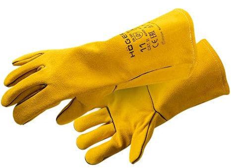 Högert Technik Kandel Gants de soudage en cuir résistant à la chaleur avec coutures renforcées en Kevlar Protection pour soudeurs Jaune Taille 8