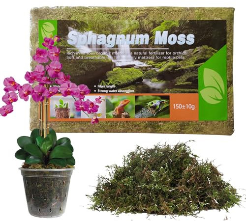 Sphagnum Moss for Plants, Suitable for Various Plants, Sphagnum Potting Moss for Orchid Potting, Succulent Potting, Carnivorous Plants, Terrarium Soil and Reptile Habitats (150g)