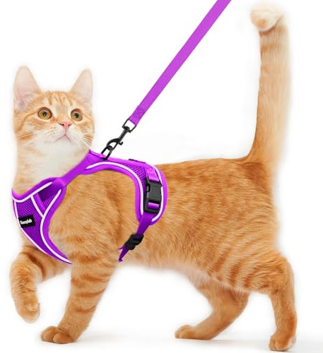 Cat Harness and Leash for Walking Escape Proof Soft Adjustable Cat Leash | Breathable Comfortable Vest Easy to Wear Kitten Harness for Outdoor Travel (Purple, XS (4-6lb))