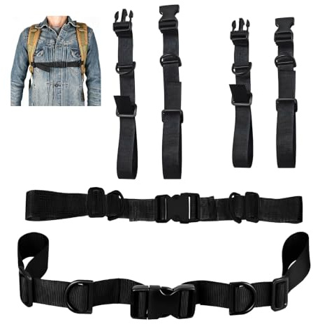 FEIHS 4 Pieza Correa de Pecho para Mochila Ajustable,para Sujetar la Mochila | Nailon, negro, 2 modelos, fijación antideslizante, ajustable, para actividades al aire libre como camping y senderismo