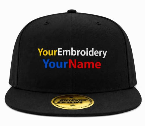 MFAZ Morefaz Ltd Snapback Cap Flat Peak Personalised Your Own Embroidery Hats Custom Name,Text Embroidered (Black)