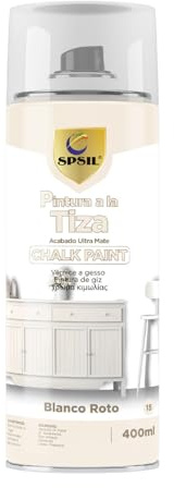 SPSIL Pro Chalk Paint Spray-Colores Blanco Roto 400ml-Pintura en Spray Ultra Mate a la Tiza,Efecto Retro y Vintage para Muebles de Madera,Metal,Cerámica,Imprimación en Spray